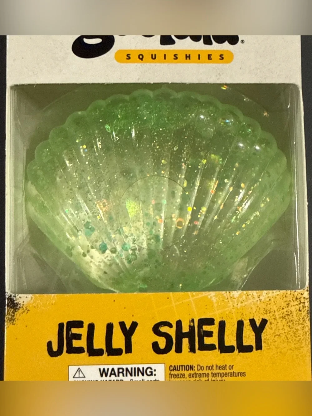 Goolala Squishes Jelly Shelly Neon Green Glitter Seashell Super Squishy!! - NIB